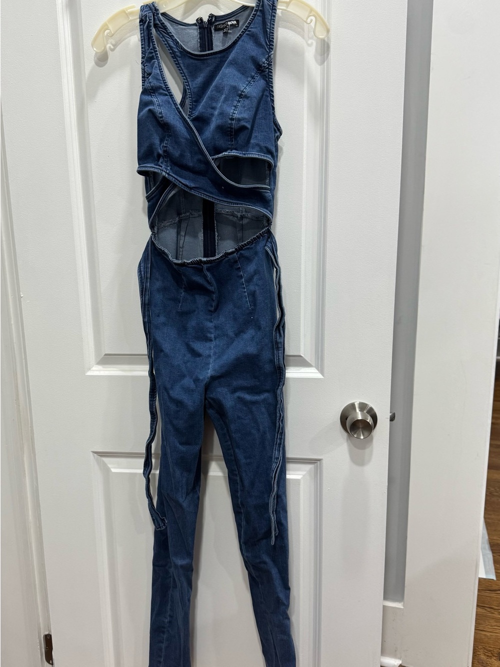 FashionNovaWomen's Denim Cutout Jumpsuit - Navy Blue size xs